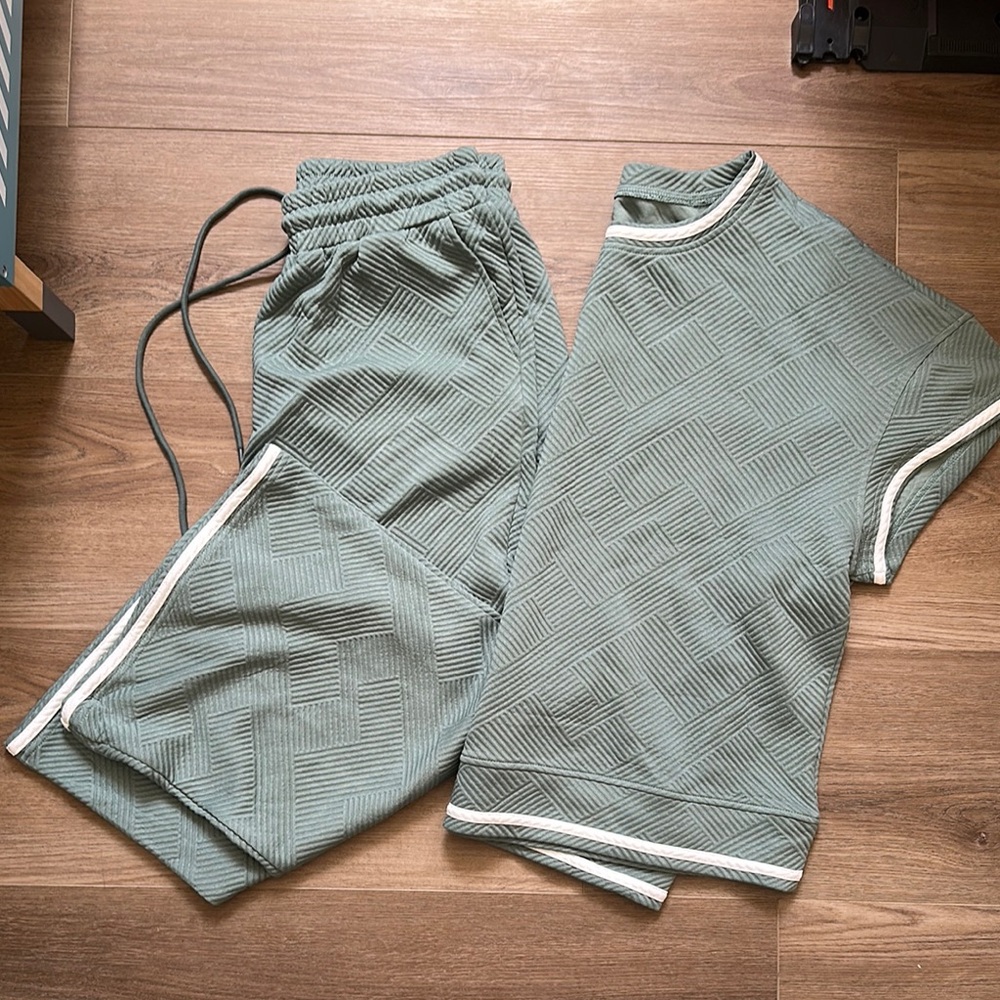 Green Textured Loungewear Set